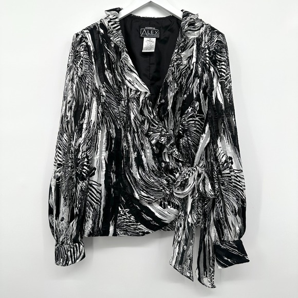 Alex Evenings Tops - Alex‎ Evenings Wrap Blazer Jacket Top Size 1X Chiffon Long Sleeve Romantic Boho